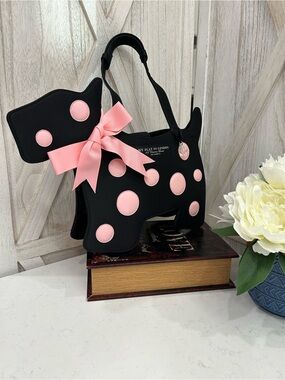 My Flat in London Black Scottie Dog Bag with Pink Polka Dots- Vintage-Rare